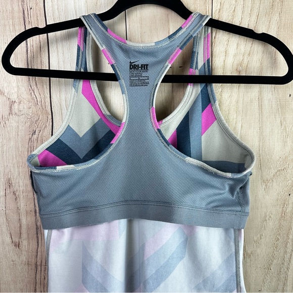 Nike Dri-fit Slim Fit Pink and Gray Chevron Racerback Tank Top - Picture 10 of 10